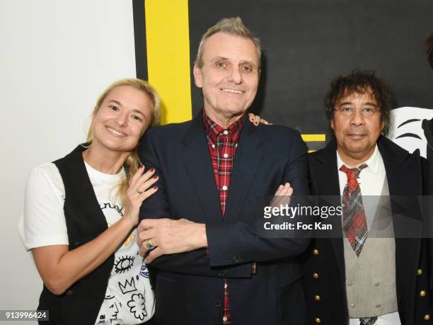 Magda Danysz from Galerie Magda Danysz, fashion designer Jean Charles de Castelbajac and singer Laurent Voulzy attend "I Want - The Empire of...