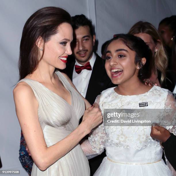 Actress Angelina Jolie and Saara Chaudry attend the 45th Annual Annie Awards at Royce Hall on February 3, 2018 in Los Angeles, California.