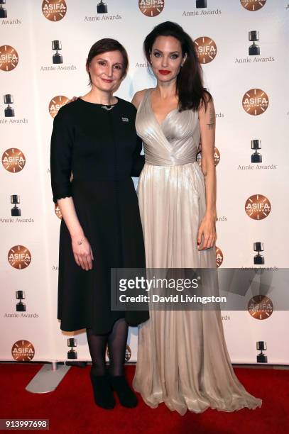 Director Nora Twomey and actress Angelina Jolie attends the 45th Annual Annie Awards at Royce Hall on February 3, 2018 in Los Angeles, California.