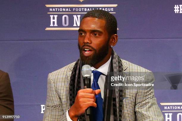 Randy Moss selected to the Pro Football Hall of Fame at NFL Honors during Super Bowl LII week on February 3 at Northrop at the University of...