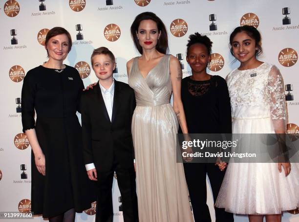 Director Nora Twomey, Shiloh Nouvel Jolie-Pitt, actress Angelina Jolie, Zahara Marley Jolie-Pitt and actress Saara Chaudry attend the 45th Annual...