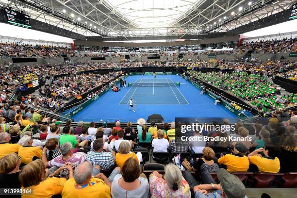 General view of the stadium is seen during the Davis Cup World Group First Round tie between Australia and Germany at Pat Rafter Arena on February 4,...