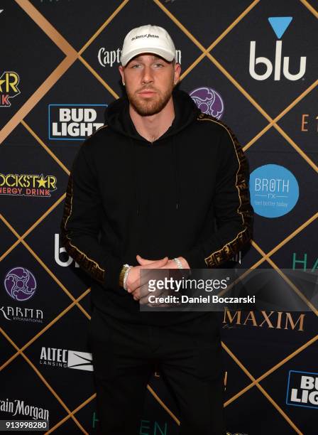 Player Travis Kelce of the Kansas City Chiefs attends the 2018 Maxim Party co-sponsored by blu February 3, 2018 in Minneapolis, Minnesota.