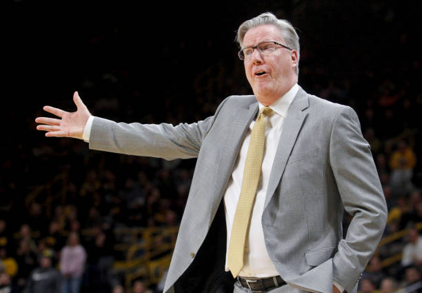 Head coach Fran McCaffery of the Iowa Hawkeyes yells during the second half against the Minnesota Gophers on January 30, 2018 at Carver-Hawkeye...