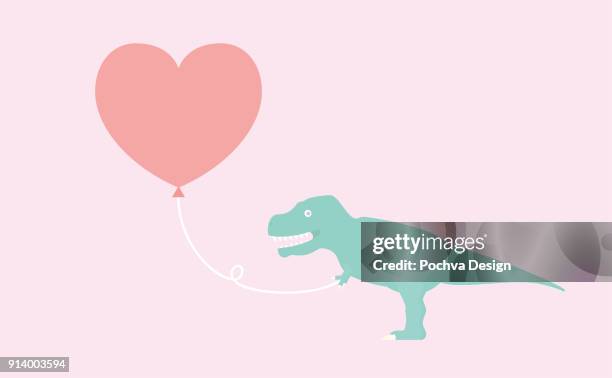 tyrannosaurus with heart shaped balloon vector illustration - tyrannosaurus rex stock illustrations stock illustrations