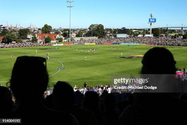 General view is seen during the round one AFLW match between the Western Bulldogs and the Fremantle Dockers at Whitten Oval on February 4, 2018 in...