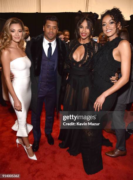 Miss Universe 2017 Demi-Leigh Nel-Peters, Russell Wilson, Recording Artist Ciara and Miss USA Kara McCullough attend the NFL Honors at University of...