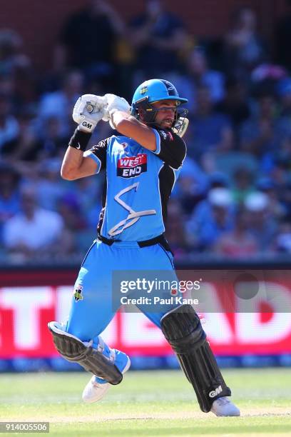 Jake Weatherald of the Strikers bats during the Big Bash League Final match between the Adelaide Strikers and the Hobart Hurricanes at Adelaide Oval...