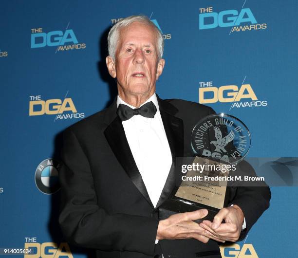 Director Michael Apted, recipient of the DGA Honorary Life Member Award, poses in the press room during the 70th Annual Directors Guild Of America...