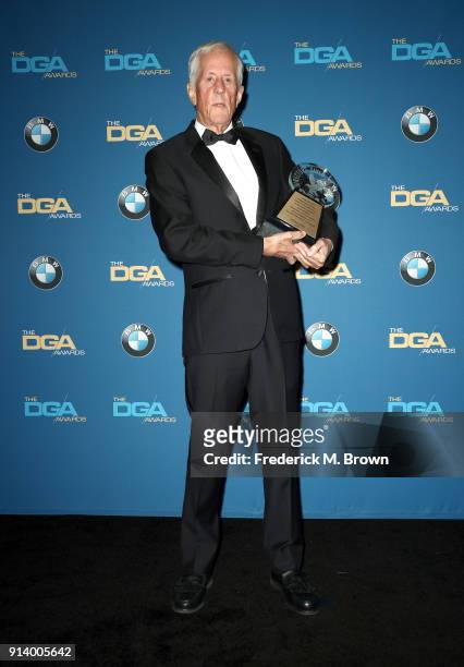 Director Michael Apted, recipient of the DGA Honorary Life Member Award, poses in the press room during the 70th Annual Directors Guild Of America...