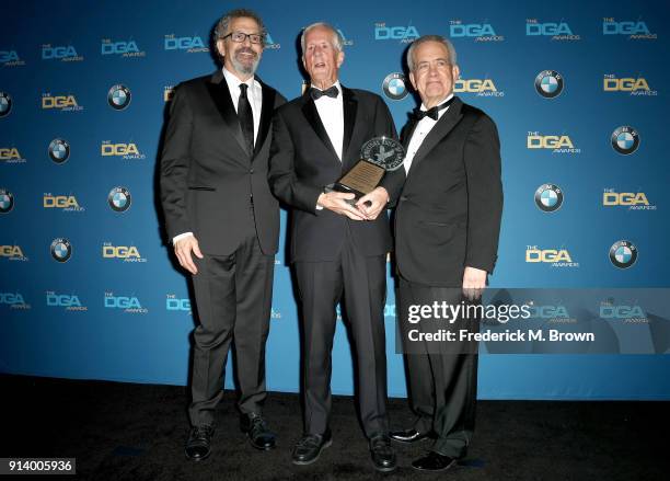 Director Michael Apted , recipient of the DGA Honorary Life Member Award, poses with DGA President Thomas Schlamme and DGA Senior Advisor Jay D. Roth...