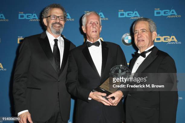 Director Michael Apted , recipient of the DGA Honorary Life Member Award, poses with DGA President Thomas Schlamme and DGA Senior Advisor Jay D. Roth...
