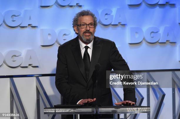 President Thomas Schlamme speaks onstage during the 70th Annual Directors Guild Of America Awards at The Beverly Hilton Hotel on February 3, 2018 in...