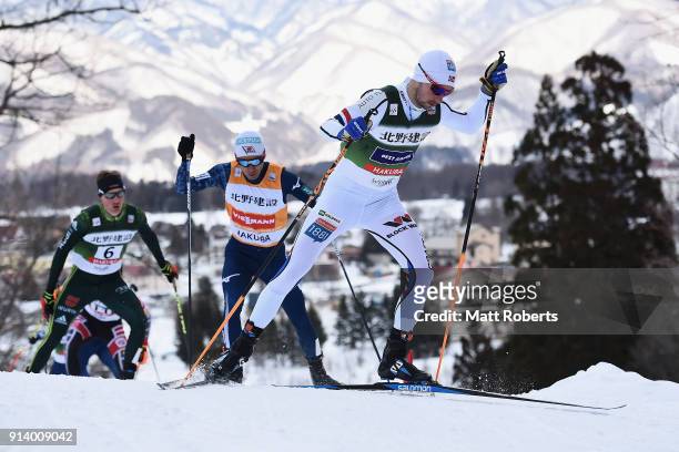Jan Schmid of Norway competes in the Individual Gundersen LH/10km during day two of the FIS Nordic Combined World Cup Hakuba on February 4, 2018 in...