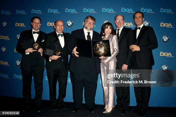 Producer J. Miles Dale, director Guillermo del Toro, winner of the award for Outstanding Directorial Achievement in Feature Film for 'The Shape of...