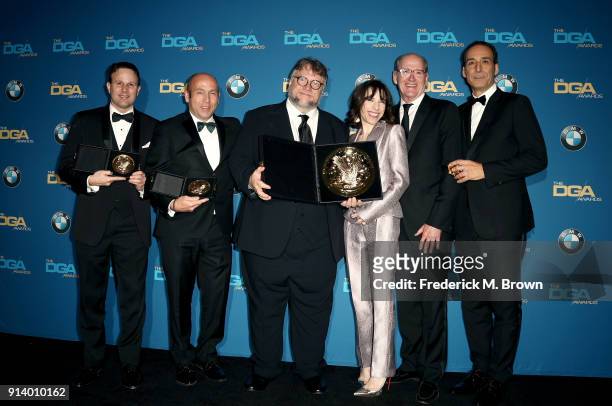 Producer J. Miles Dale, director Guillermo del Toro, winner of the award for Outstanding Directorial Achievement in Feature Film for 'The Shape of...