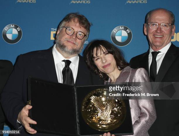 Director Guillermo del Toro, winner of the award for Outstanding Directorial Achievement in Feature Film for 'The Shape of Water', and actors Sally...
