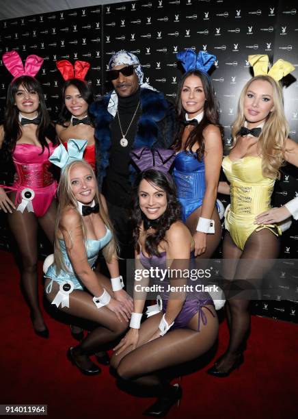 Nina Daniele, Alana Campos, Ashley Hobbs, Snoop Dogg, Raquel Pomplun, Summer Altice and Tiffany Toth attend Playboy's Big Game Weekend Party...