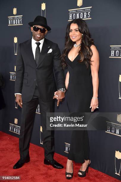 Former NFL Player Deion Sanders and Tracey Edmonds attend the NFL Honors at University of Minnesota on February 3, 2018 in Minneapolis, Minnesota.