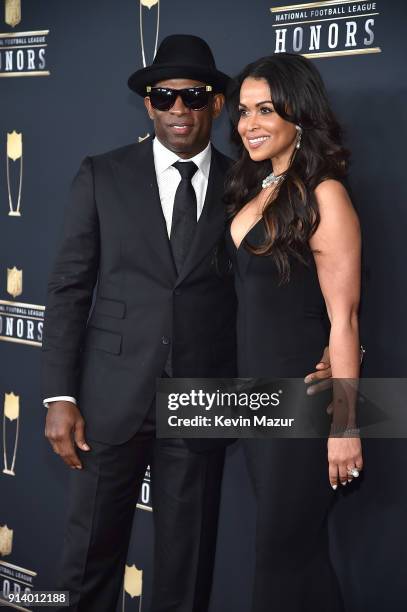 Former NFL Player Deion Sanders and Tracey Edmonds attend the NFL Honors at University of Minnesota on February 3, 2018 in Minneapolis, Minnesota.