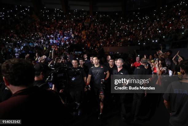 Lyoto Machida of Brazil prepares to enter the Octagon before facing Eryk Anders in their middleweight bout during the UFC Fight Night event at...