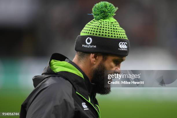 Ireland defence coach Andy Farrell deep in thought ahead of the NatWest Six Nations match between France and Ireland at Stade de France on February...