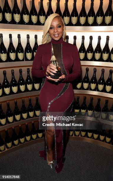 Mary J. Blige visits the Dom Perignon Lounge after receiving the Virtuosos Award at The Santa Barbara International Film Festival on February 3, 2018...