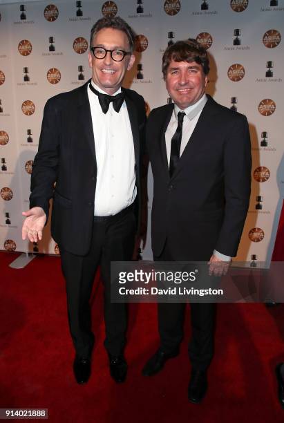 Actor Tom Kenny and cartoonist Stephen Hillenburg attend the 45th Annual Annie Awards at Royce Hall on February 3, 2018 in Los Angeles, California.