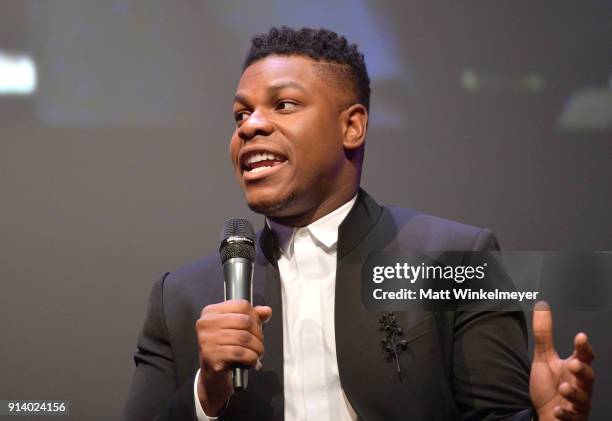 Actor John Boyega speaks onstage at the Virtuosos Award Presented By UGG during The 33rd Santa Barbara International Film Festival at Arlington...