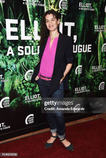 Playwright Quiara Alegria Hudes arrives at the opening night performance of "Elliot, A Solder's Fugue" at the Kirk Douglas Theatre on February 3,...