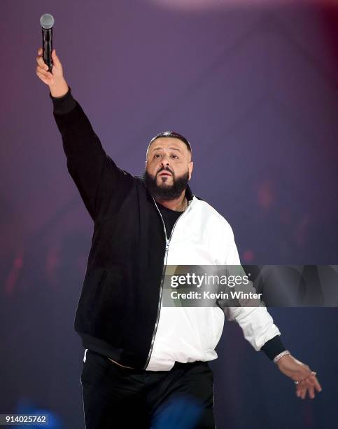 Khaled performs onstage during the 2018 DIRECTV NOW Super Saturday Night Concert at NOMADIC LIVE! at The Armory on February 3, 2018 in Minneapolis,...