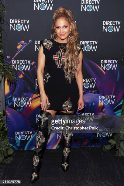 Recording artist Jennifer Lopez attends the 2018 DIRECTV NOW Super Saturday Night Concert at NOMADIC LIVE! at The Armory on February 3, 2018 in...