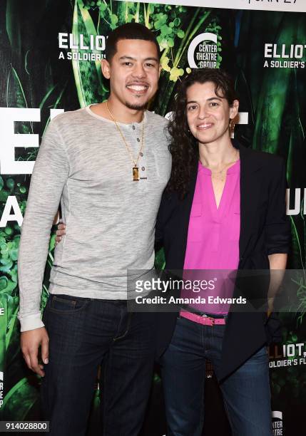 Playwright Quiara Alegria Hudes and actor Elliot Ruiz arrive at the opening night performance of "Elliot, A Solder's Fugue" at the Kirk Douglas...
