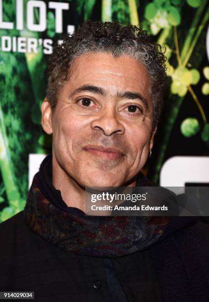 Actor Dominic Hoffman arrives at the opening night performance of "Elliot, A Solder's Fugue" at the Kirk Douglas Theatre on February 3, 2018 in...