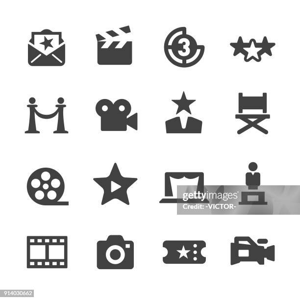 stockillustraties, clipart, cartoons en iconen met film industrie pictogrammen - acme serie - uitvoerende kunst voorstelling