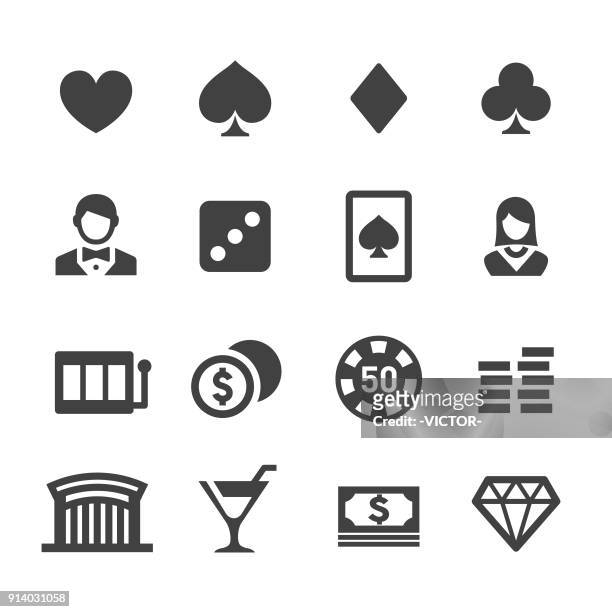 illustrazioni stock, clip art, cartoni animati e icone di tendenza di set icone casinò - serie acme - poker machine