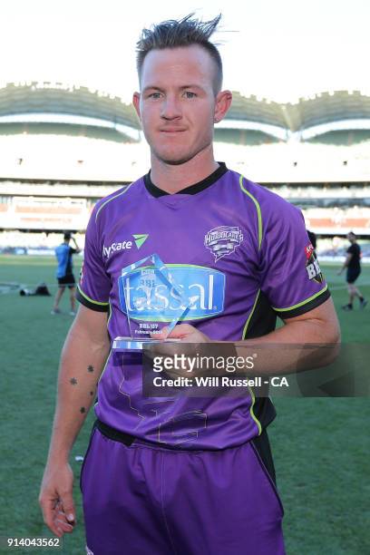 Arcy Short of the Hurricanes, Player of the Tournament after the Big Bash League Final match between the Adelaide Strikers and the Hobart Hurricanes...