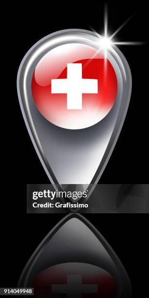 switzerland button map pointer with swiss flag isolated on black - pointer stick stock illustrations