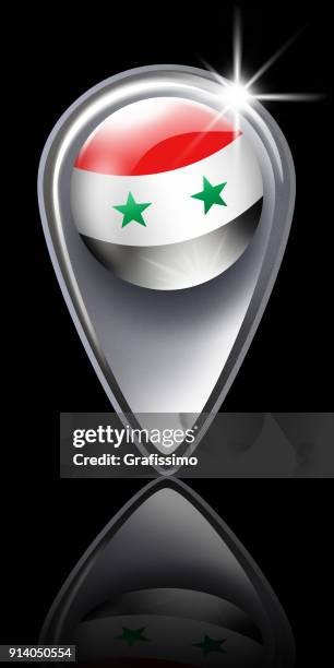 syria button map pointer with syrian flag isolated on black - pointer stick stock illustrations