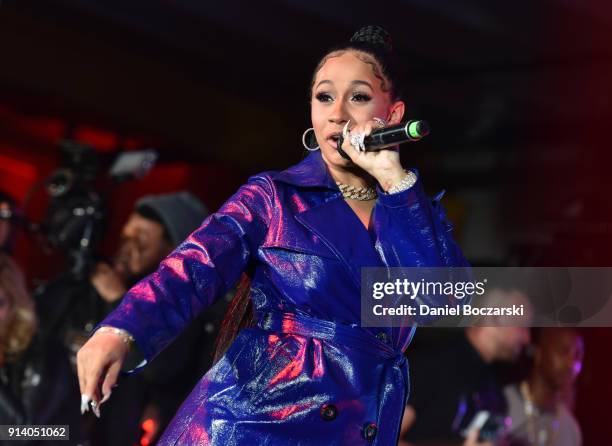 Rapper Cardi B performs for fans and guests during the 2018 Maxim Party co-sponsored by blu February 3, 2018 in Minneapolis, Minnesota.