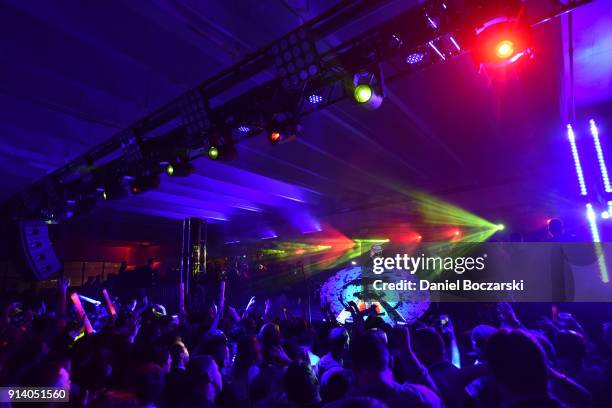 Marshmello performs for fans and guests during the 2018 Maxim Party co-sponsored by blu February 3, 2018 in Minneapolis, Minnesota.