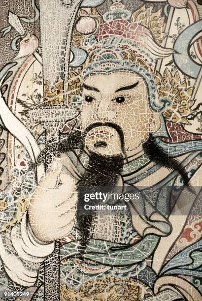 ancient artwork on a wall in wat pho, bangkok, thailand - pho stock illustrations