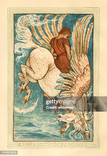 bellerophon on pegasus - greek mythology - greek mythology stock illustrations