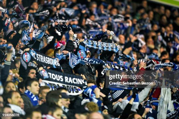 Fans of Strasbourg during the Ligue 1 match between Strasbourg and Bordeaux at on February 3, 2018 in Strasbourg, .