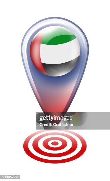 united arab erimates button map pointer with flag isolated on white - uae map 3d stock illustrations