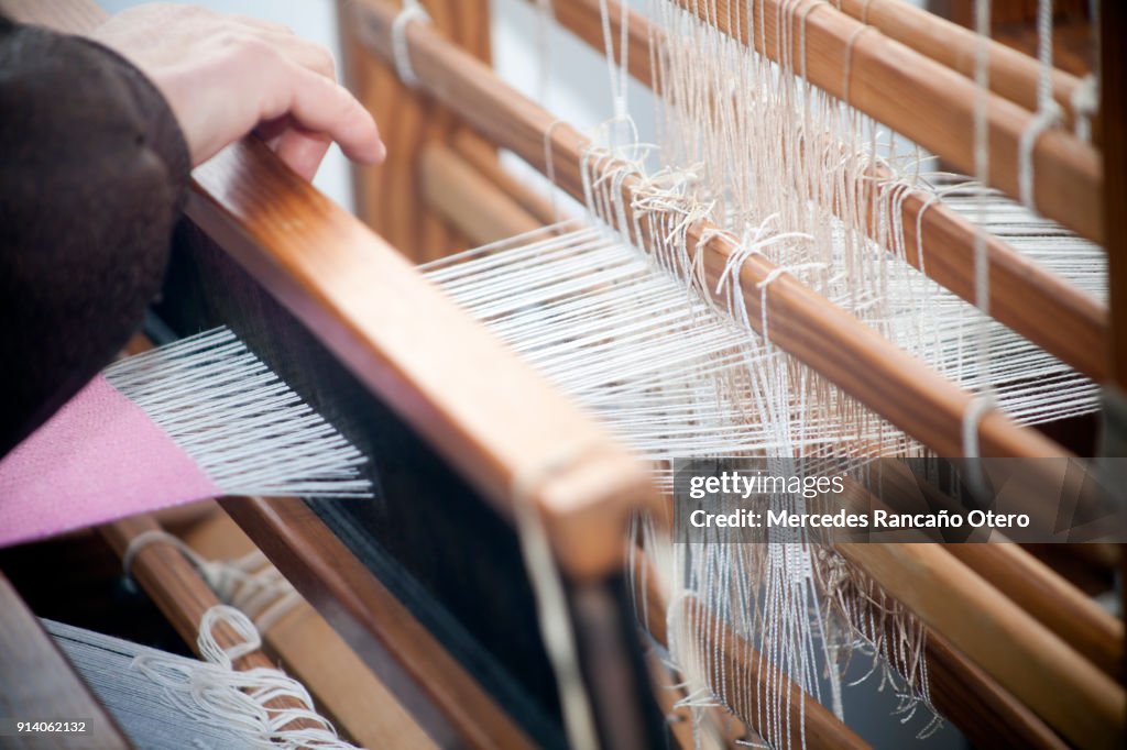 Close-up view of old traditional loom.