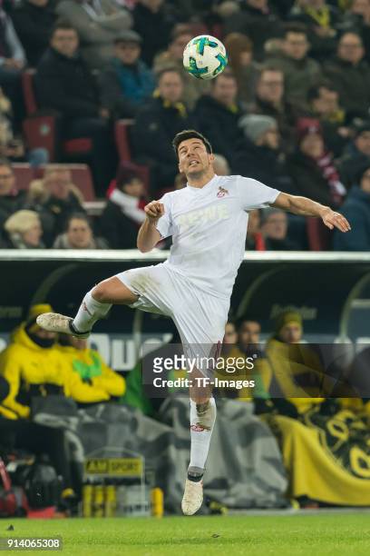 Milos Jojic of Koeln controls the ball during the Bundesliga match between 1. FC Koeln and Borussia Dortmund at RheinEnergieStadion on February 2,...