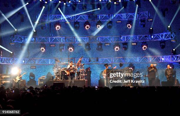 Tim Reynolds, Dave Matthews, Carter Beauford, Stefan Lessard, Rashawn Ross, Jeff Coffin performs at the 2018 The Night Before Concert With Dave...