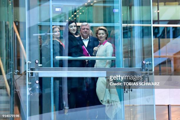 German Defence Minister Ursula von der Leyen , State Premier for the state of Hesse, Volker Bouffier and CSU's politician Dorothee Baer take the...