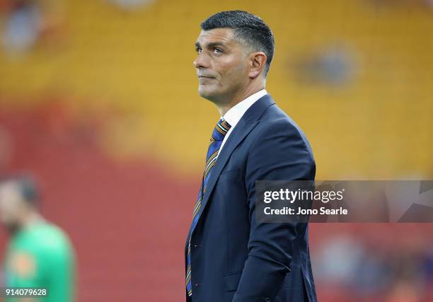 Brisbane coach John Aloisi looks on during the round 19 A-League match between the Brisbane Roar and Melbourne City at Suncorp Stadium on February 4,...